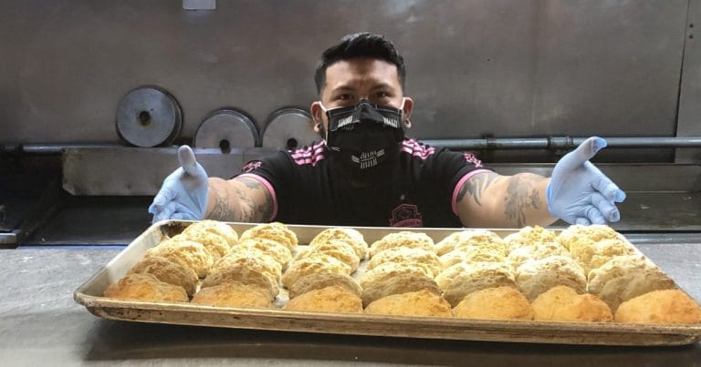 Georges cook with biscuits